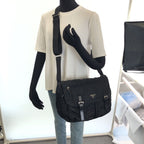 Prada Tessuto Black Silver Nylon Leather Shoulder — view 7