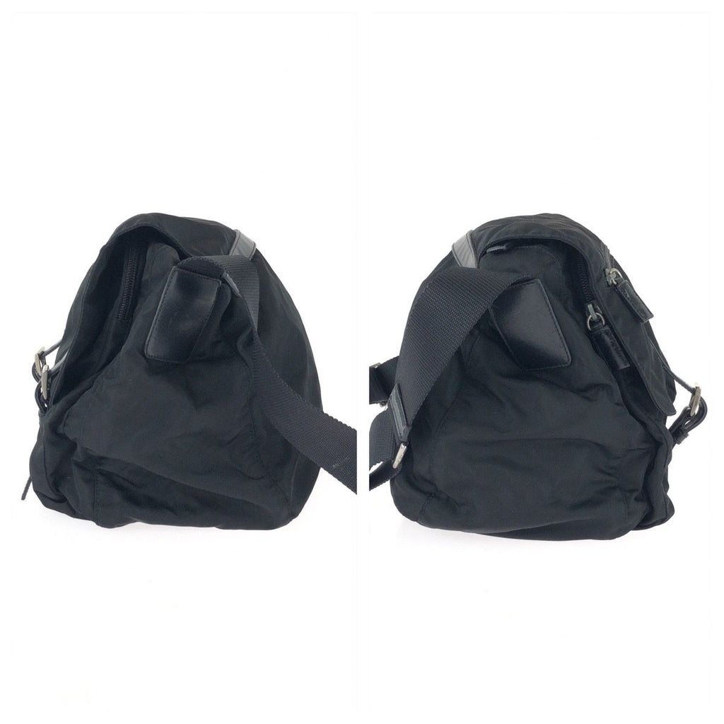 Prada Tessuto Black Silver Nylon Leather Shoulder — view 8