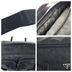 Prada Tessuto Black Silver Nylon Leather Shoulder — view 6