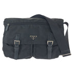 Prada Tessuto Black Silver Nylon Leather Shoulder