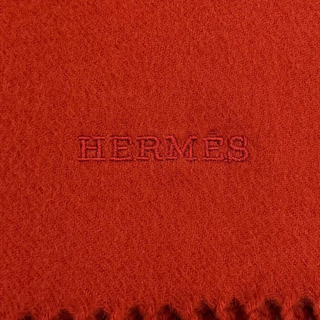 Hermes Cashmere Logo Embroidery with Fringe Large Shawl Scarf — view 7