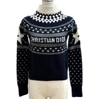 Dior Wool Cashmere Blend Logo Embroidery Nordic Pattern High Neck Sweater 38