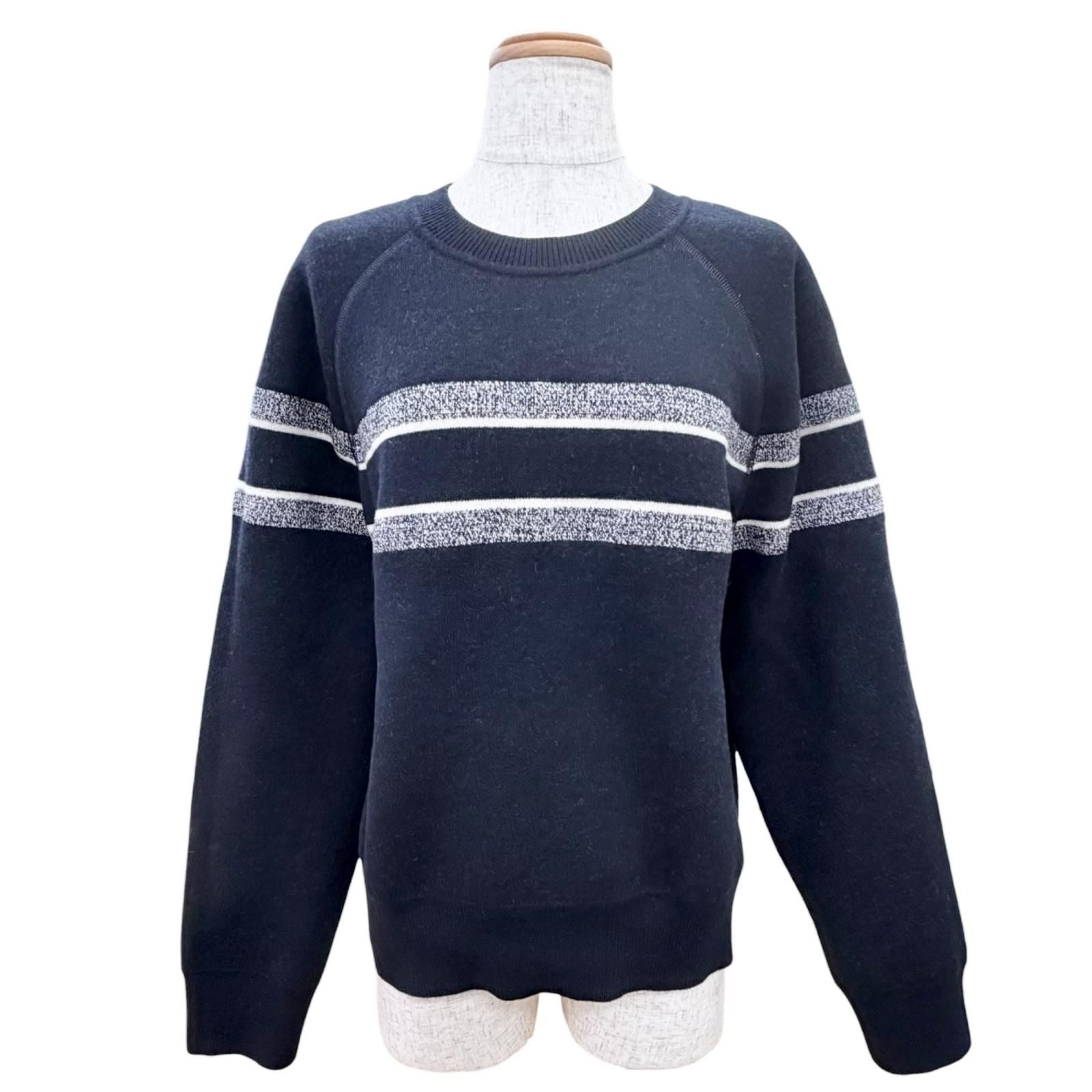 Dior Cashmere 97% Oblique Logo Reversible Long Sleeve Knit Navy 44 Sweater — view 2