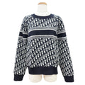 Dior Cashmere 97% Oblique Logo Reversible Long Sleeve Knit Navy 44 Sweater