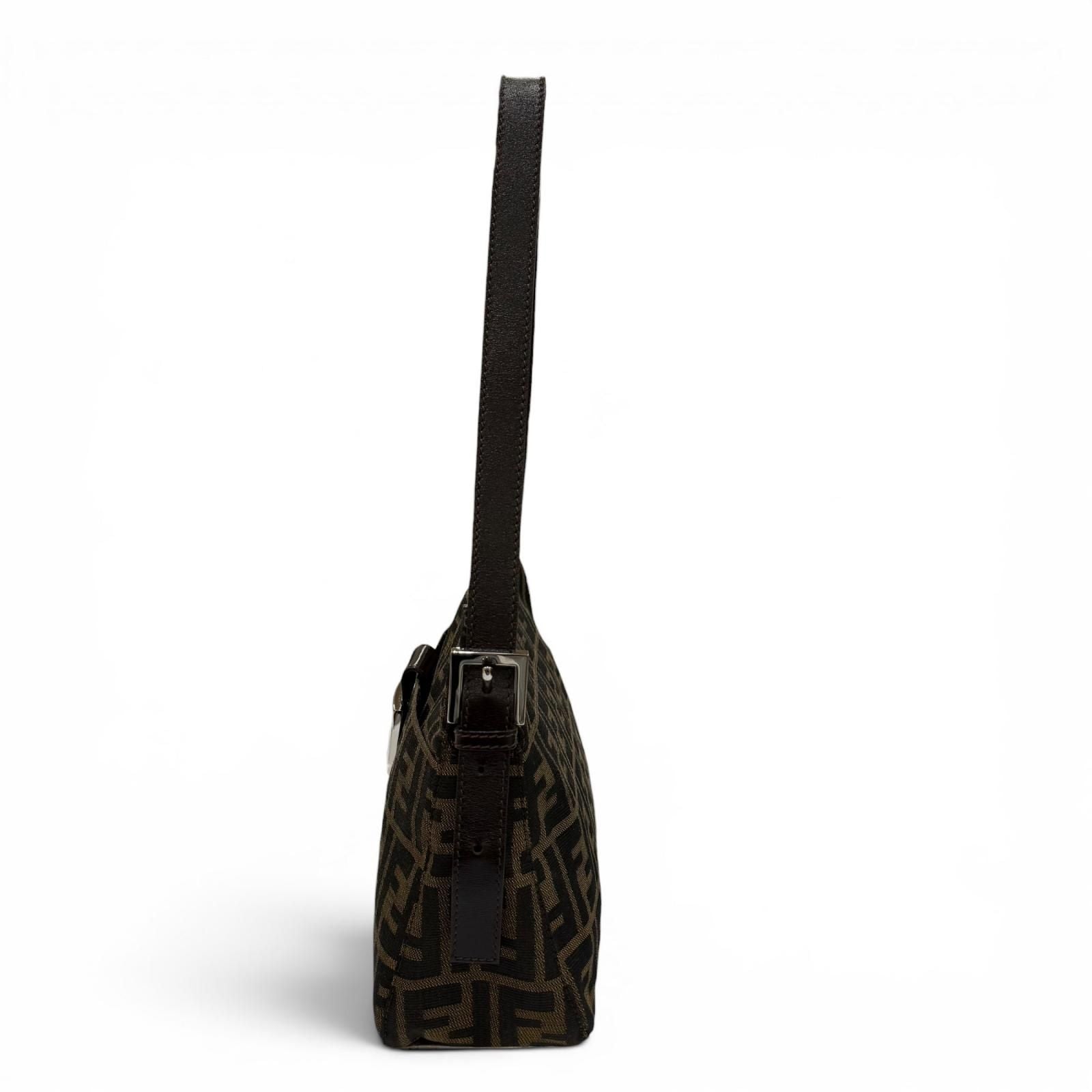 Fendi Vintage Leather Zucca Pattern FF Logo Shoulder Bag Brown — view 4