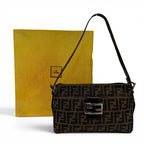 Fendi Vintage Leather Zucca Pattern FF Logo Shoulder Bag Brown — view 2