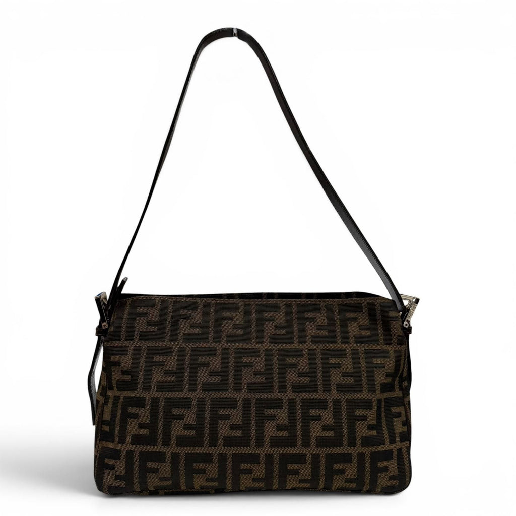 Fendi Vintage Leather Zucca Pattern FF Logo Shoulder Bag Brown — view 3