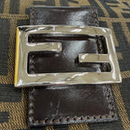 Fendi Vintage Leather Zucca Pattern FF Logo Shoulder Bag Brown — view 9