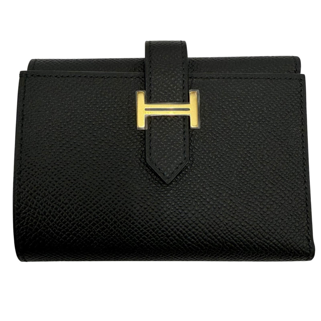 Hermes Bearn Combination Compact Wallet Veau Epsom Gold Trifold Black