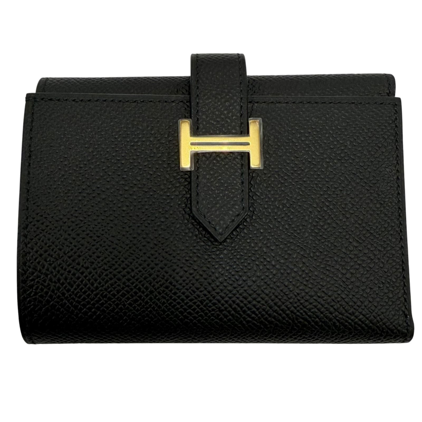 Hermes Bearn Combination Compact Wallet Veau Epsom Gold Trifold Black