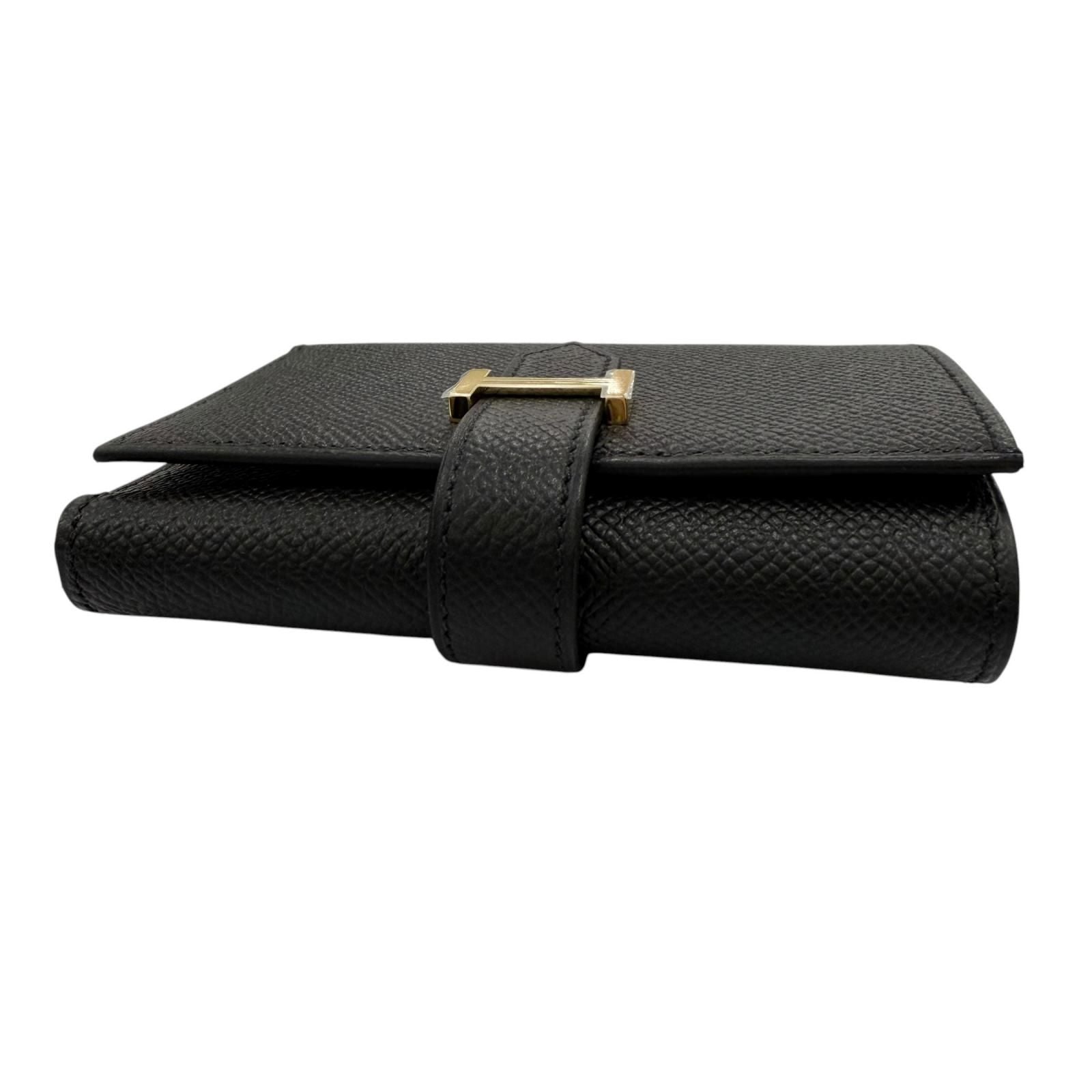 Hermes Bearn Combination Compact Wallet Veau Epsom Gold Trifold Black — view 5