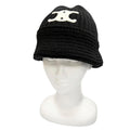 Celine Cashmere Triomphe Knit Hat Bucket Hat Black TU