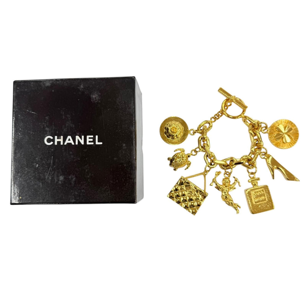 Chanel Vintage Metal Icon Charm 7 Row Bangle Bracelet Gold — view 2