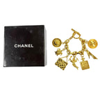 Chanel Vintage Metal Icon Charm 7 Row Bangle Bracelet Gold — view 2