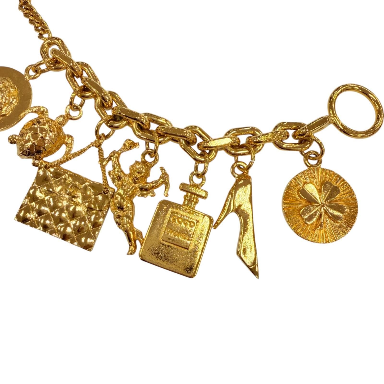 Chanel Vintage Metal Icon Charm 7 Row Bangle Bracelet Gold — view 5