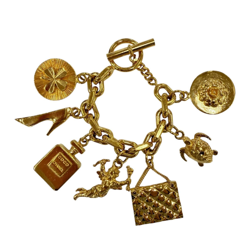 Chanel Vintage Metal Icon Charm 7 Row Bangle Bracelet Gold — view 6