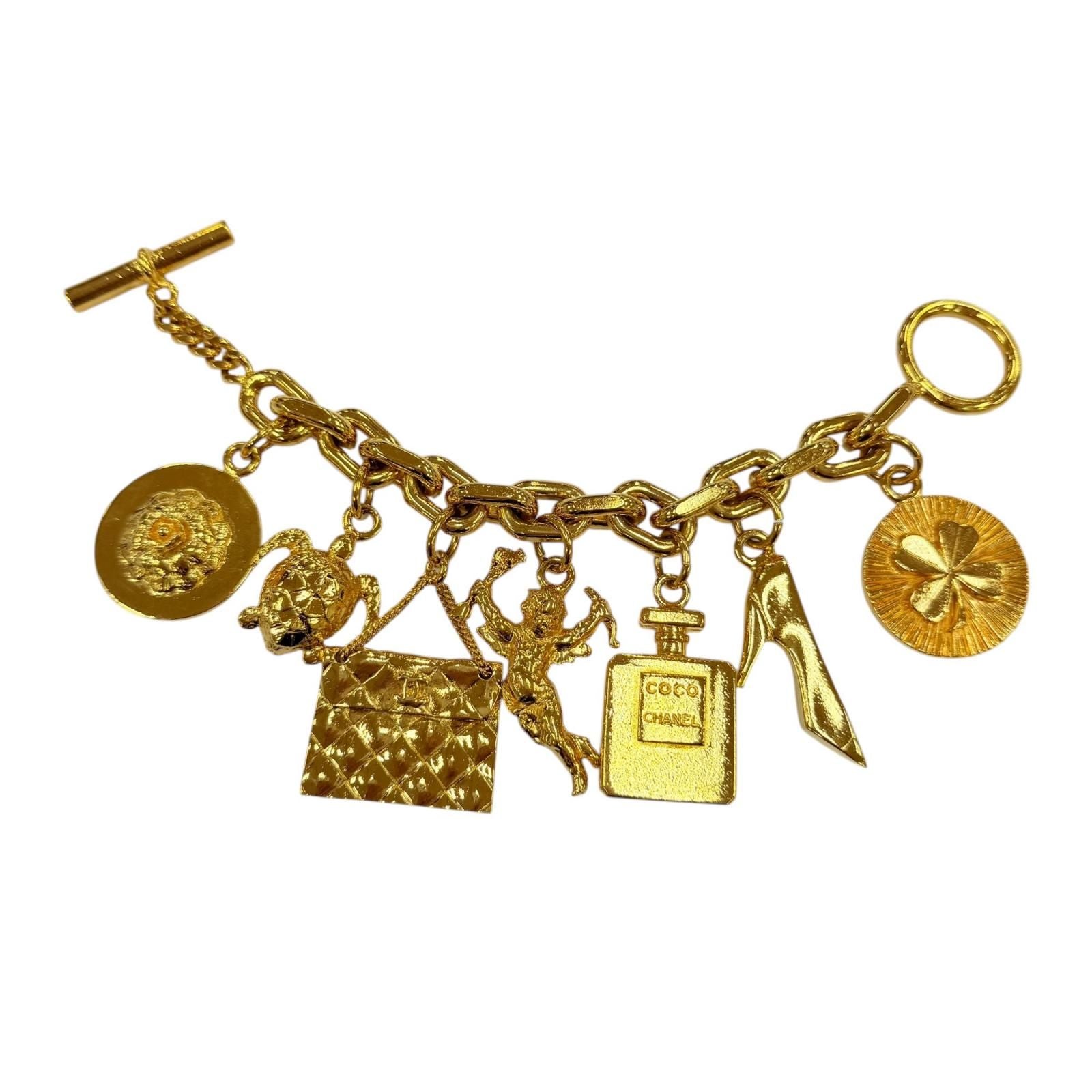Chanel Vintage Metal Icon Charm 7 Row Bangle Bracelet Gold — view 3