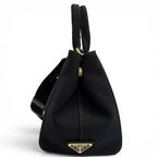 Prada Canapa Canvas Leather Triangle Logo 2-Way Shoulder Tote Black Gold — view 5