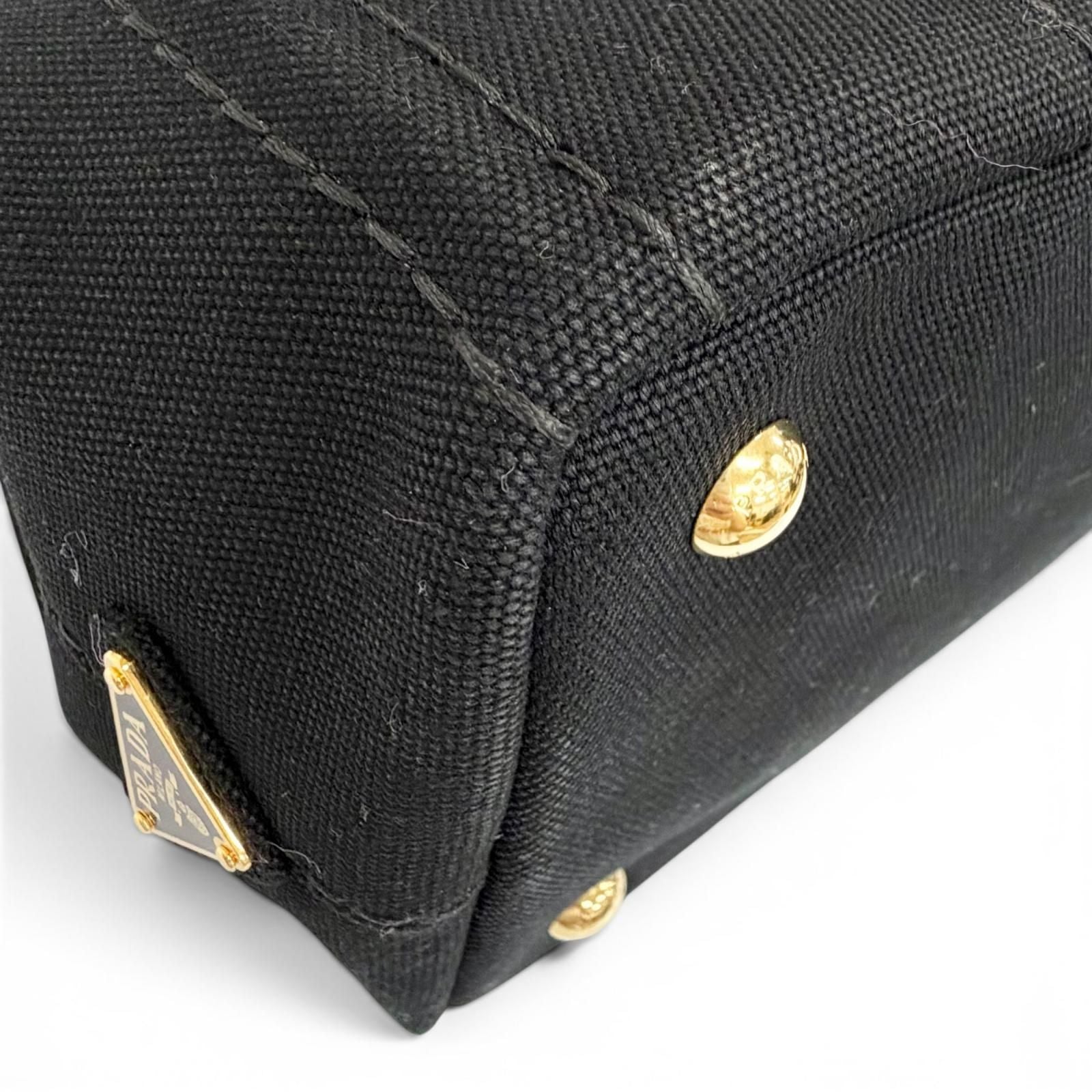 Prada Canapa Canvas Leather Triangle Logo 2-Way Shoulder Tote Black Gold — view 8