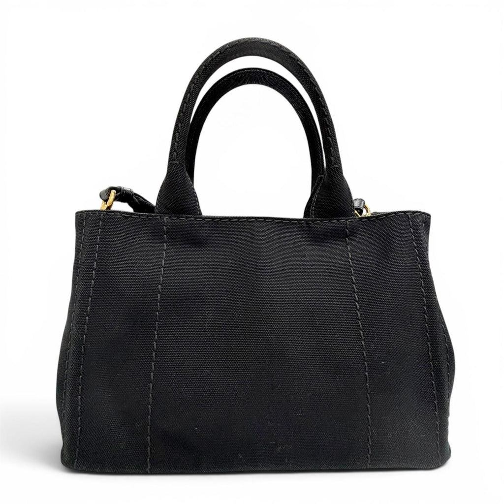 Prada Canapa Canvas Leather Triangle Logo 2-Way Shoulder Tote Black Gold — view 4