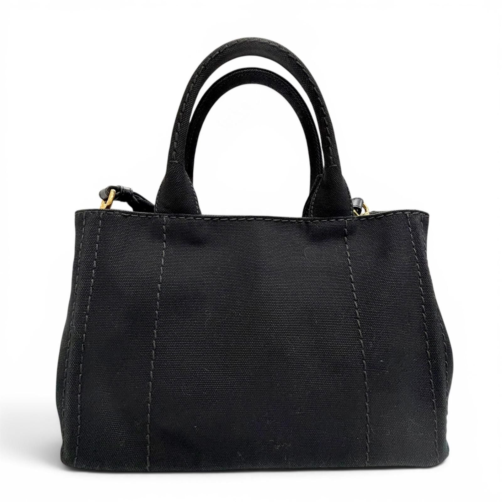 Prada Canapa Canvas Leather Triangle Logo 2-Way Shoulder Tote Black Gold — view 4