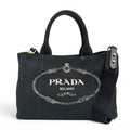Prada Canapa Canvas Leather Triangle Logo 2-Way Shoulder Tote Black Gold