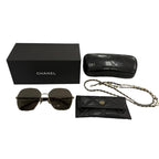 Chanel CC Logo Hexagon Chain Sunglasses Gold Black Demo Lens Eyewear — view 2