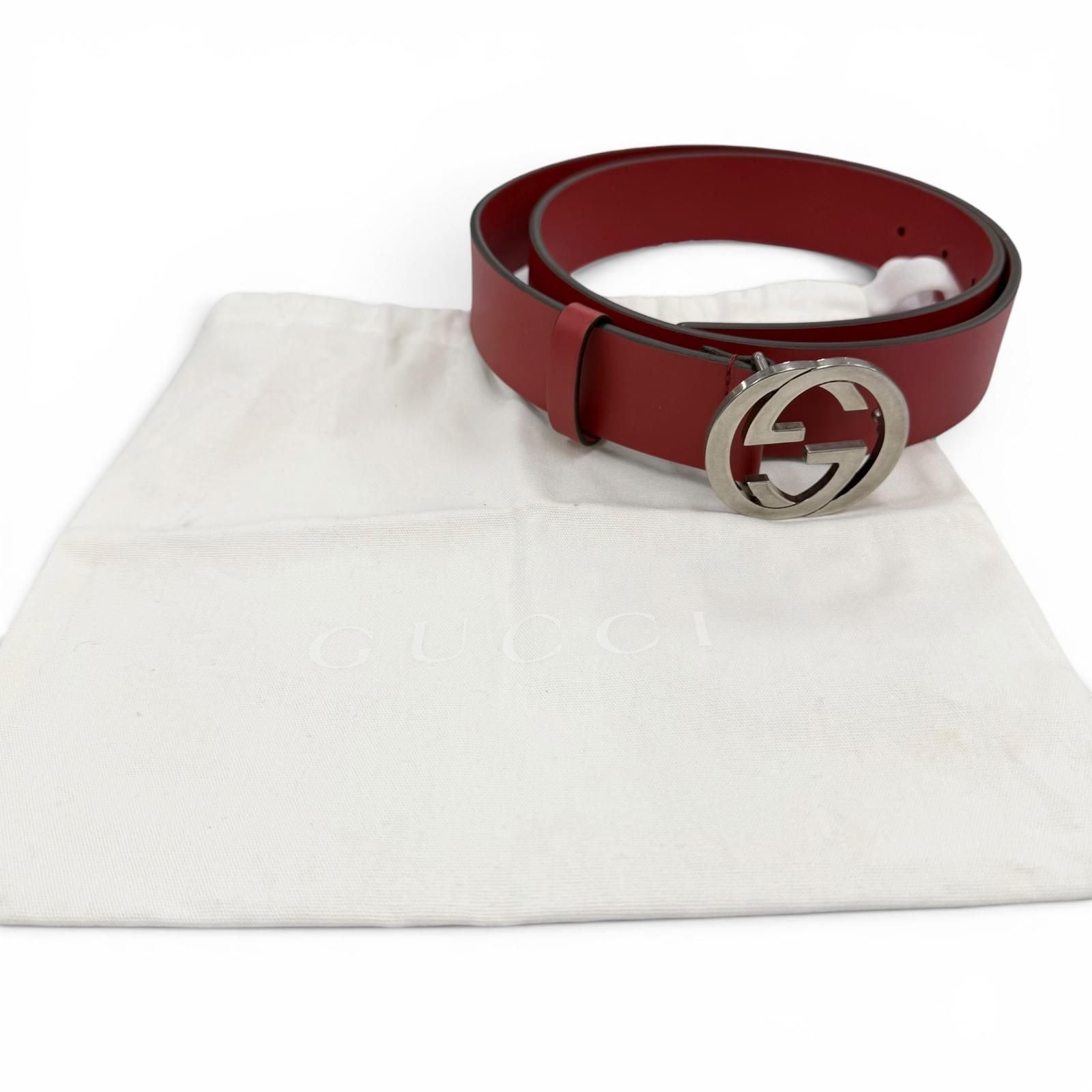 Gucci Interlocking Leather Belt Red Silver — view 2