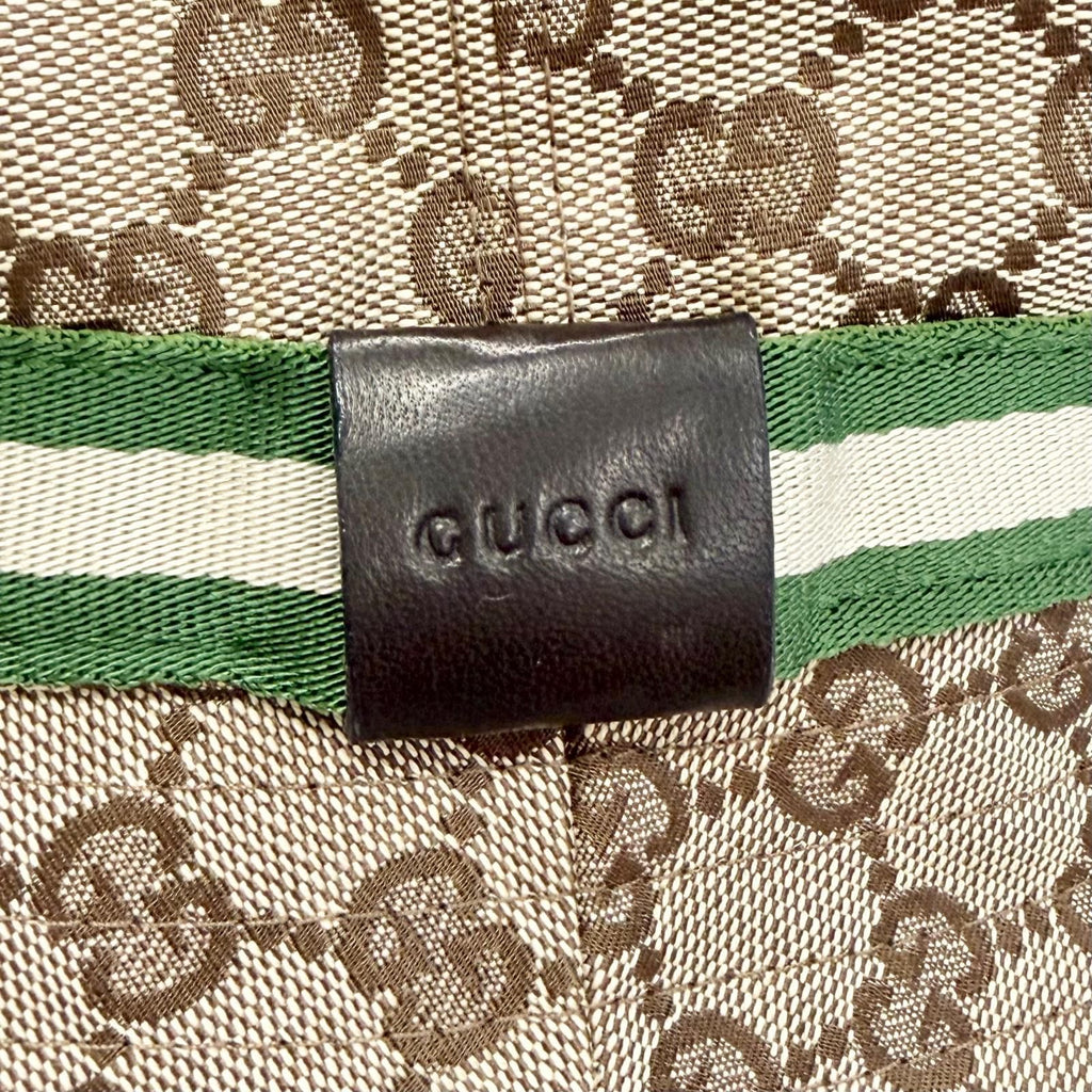 Gucci Logo Leather Patch GG Canvas Web Line Bucket Hat Beige — view 6