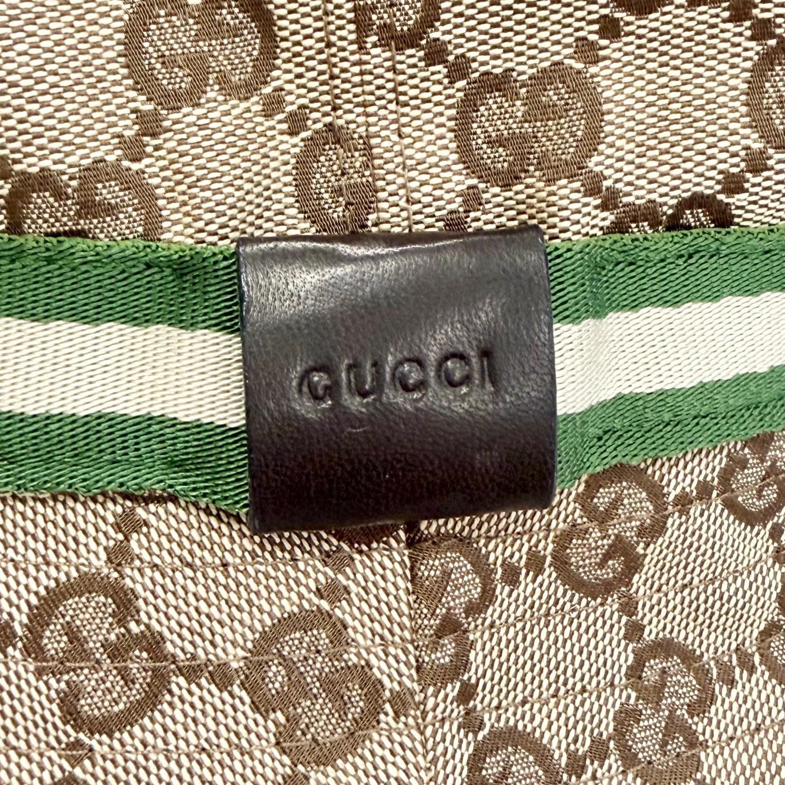 Gucci Logo Leather Patch GG Canvas Web Line Bucket Hat Beige — view 6