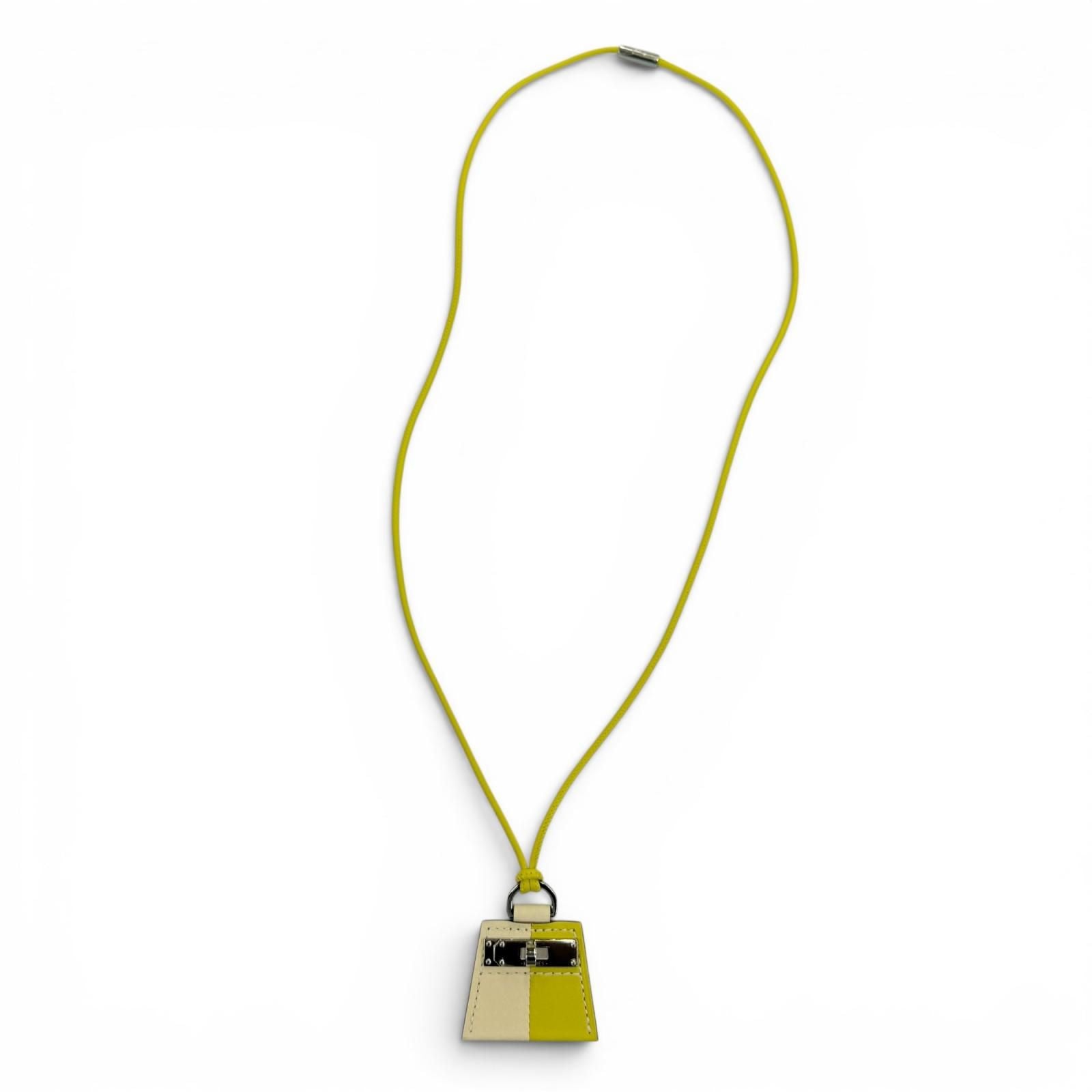 Hermes Montpetit Kelly Necklace Leather Lime Cles Silver — view 6