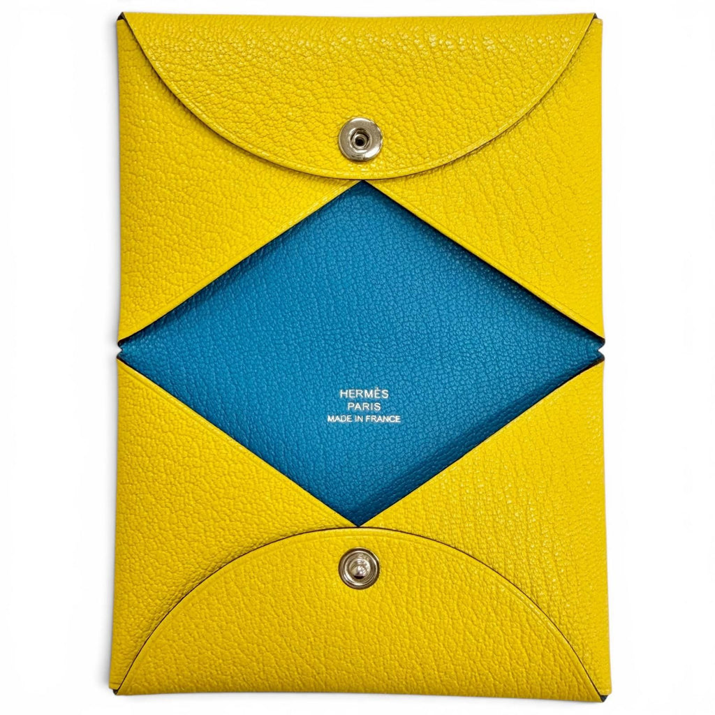 Hermes Calvi Verso Chevre Misol Cumin Blue Zanzibar Silver Card Case — view 7