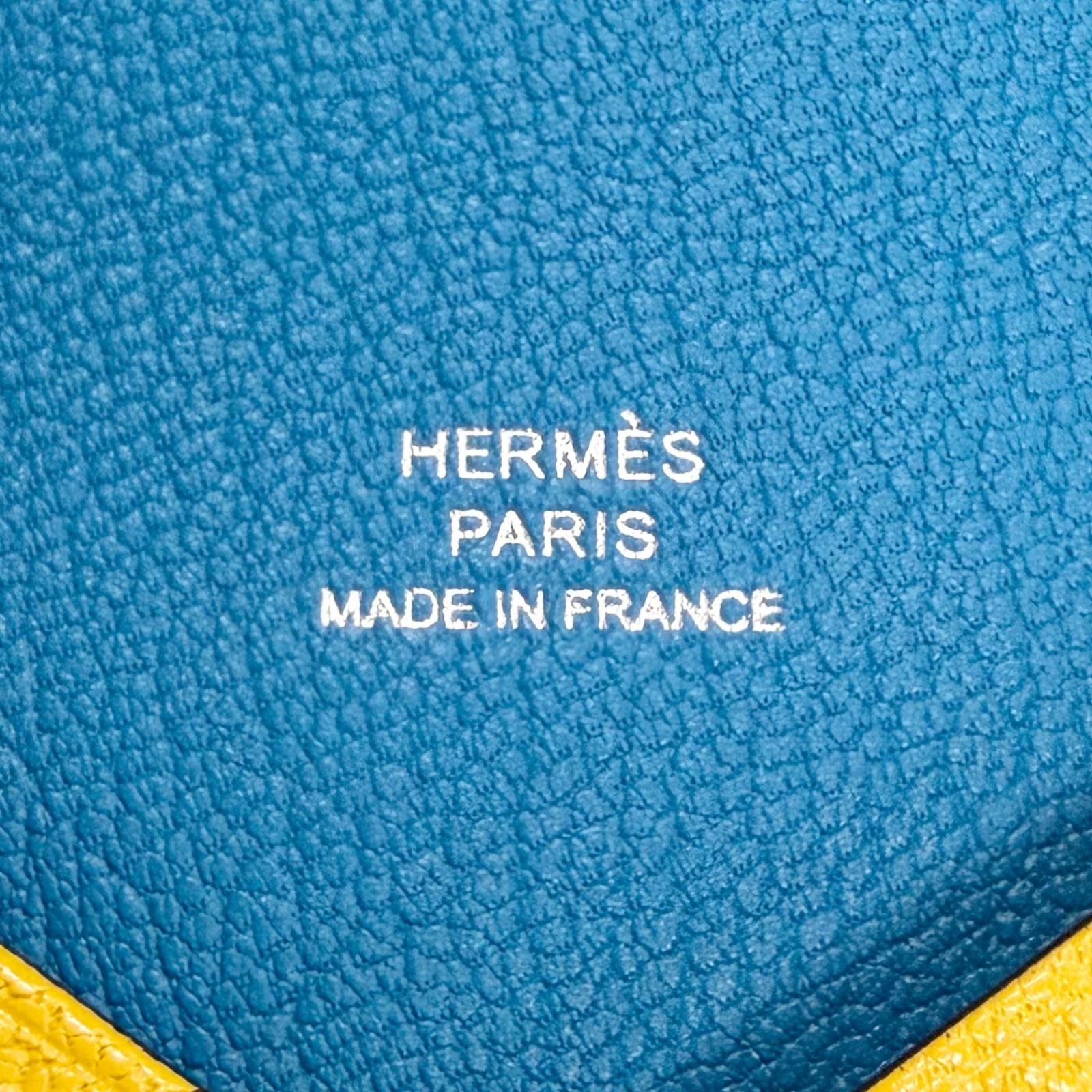 Hermes Calvi Verso Chevre Misol Cumin Blue Zanzibar Silver Card Case — view 8
