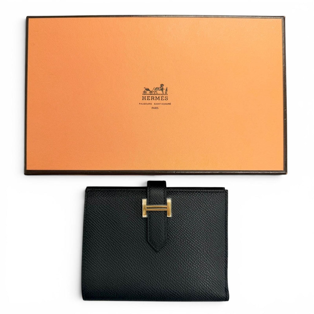 Hermes Bearn Compact Veau Epsom Gold Wallet Bifold Black — view 2