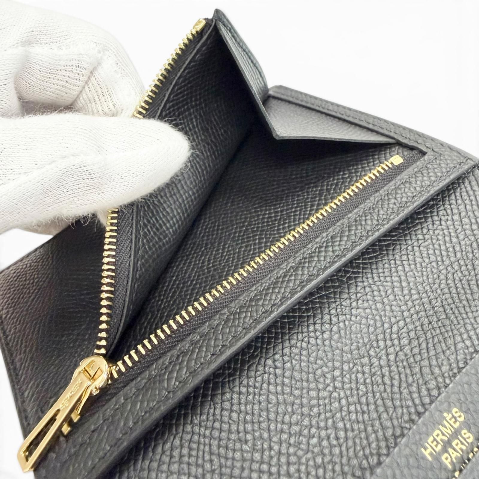 Hermes Bearn Compact Veau Epsom Gold Wallet Bifold Black — view 8
