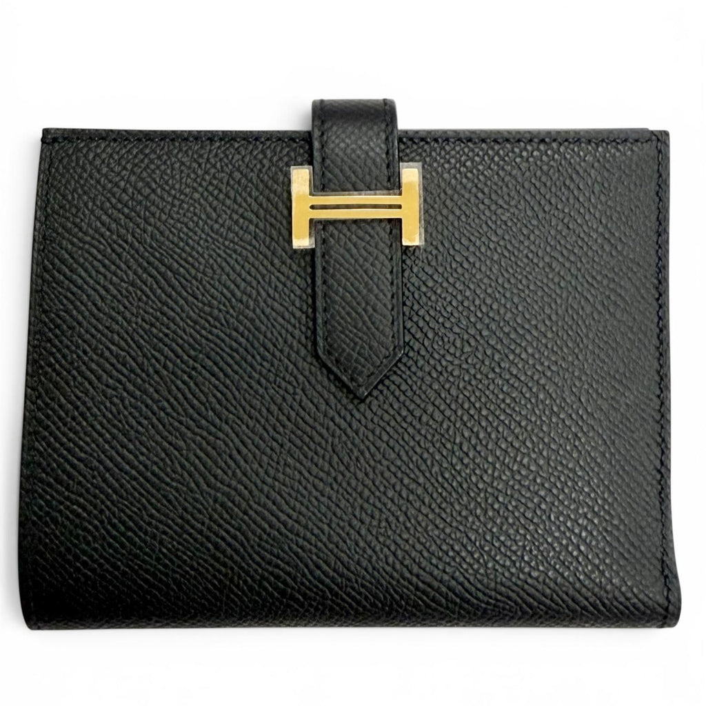 Hermes Bearn Compact Veau Epsom Gold Wallet Bifold Black