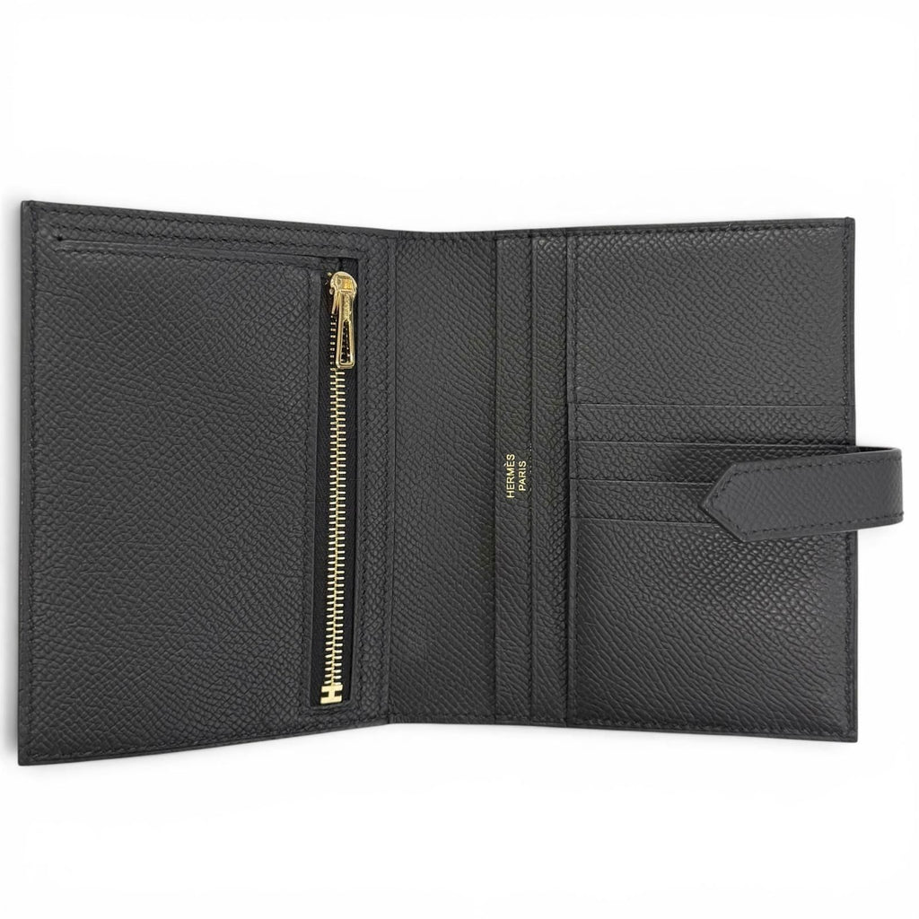 Hermes Bearn Compact Veau Epsom Gold Wallet Bifold Black — view 6