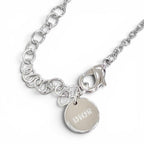 Dior CD Logo Ribbon Motif Rhinestone Faux Pearl Necklace Silver Recommended — view 6