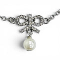 Dior CD Logo Ribbon Motif Rhinestone Faux Pearl Necklace Silver Recommended
