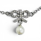 Dior CD Logo Ribbon Motif Rhinestone Faux Pearl Necklace Silver Recommended