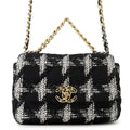 Chanel Chain Shoulder Bag 19 Flap CC Logo Tweed Black White