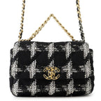 Chanel Chain Shoulder Bag 19 Flap CC Logo Tweed Black White
