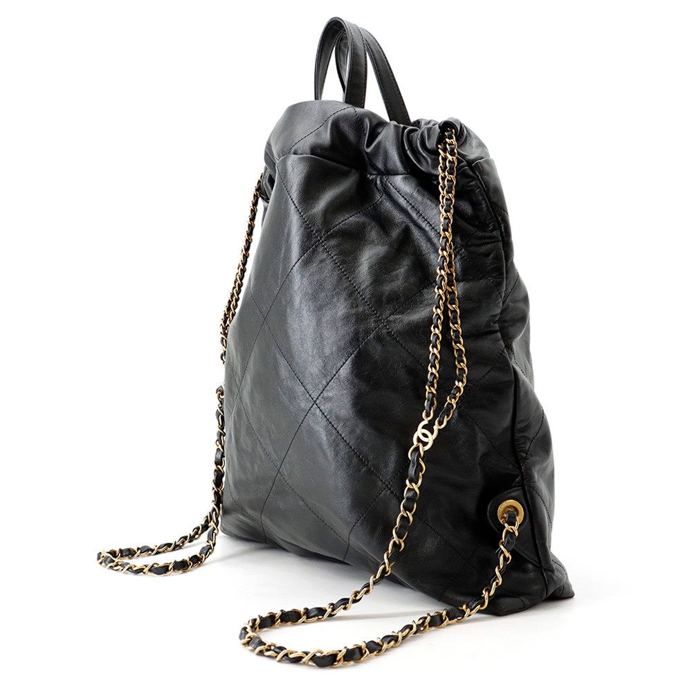 Chanel Backpack 22 Large Shiny Calf Leather Black — view 2
