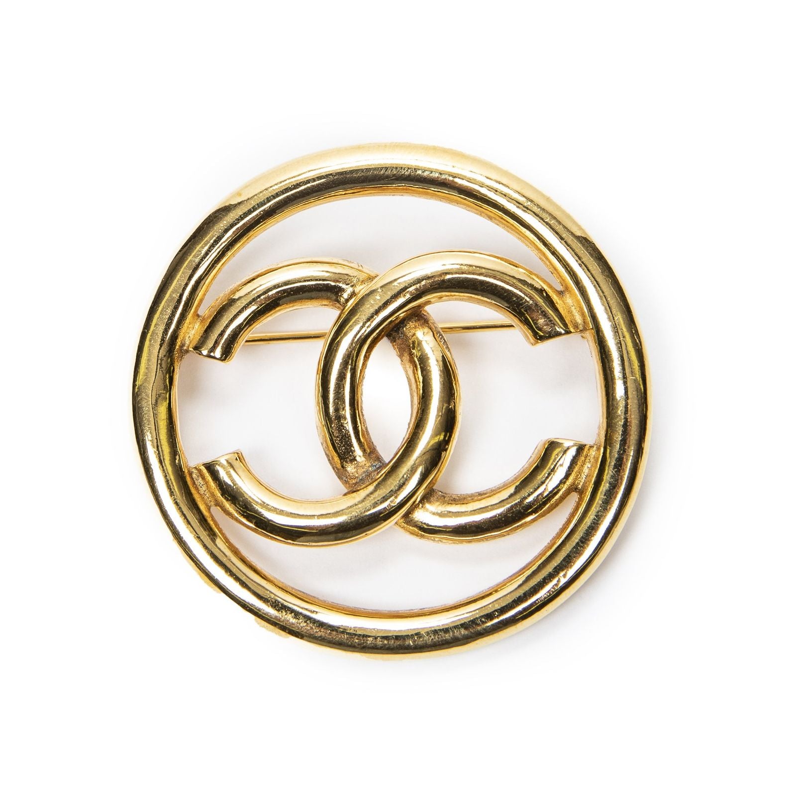 Chanel CC Logo Round gold Plated Brooch