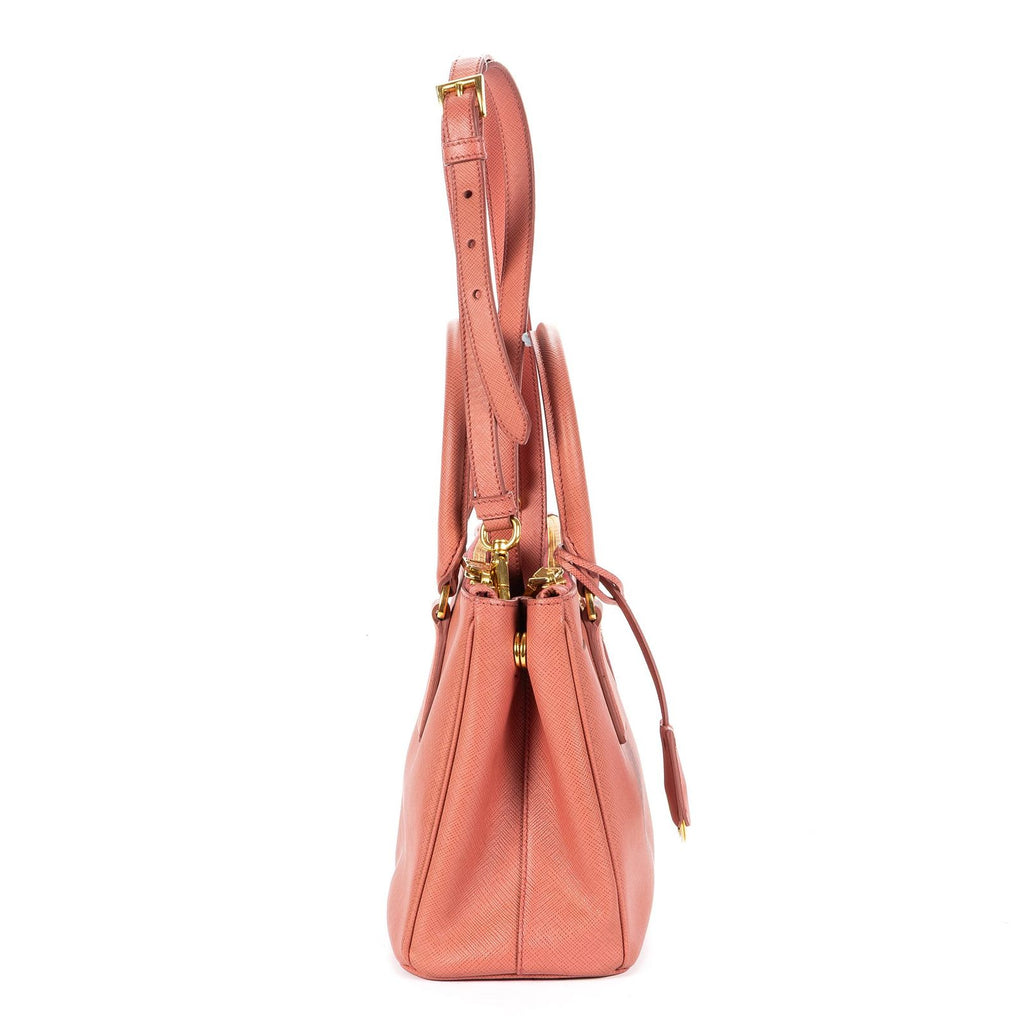 Prada Largedouble Zip Galleria Tote Pink Saffiano Leather — view 4