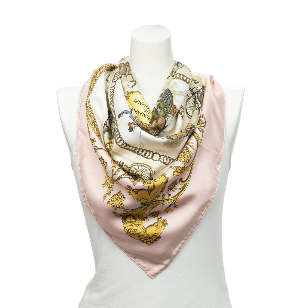 Hermes Scarf Light Pink Green Twillsilk