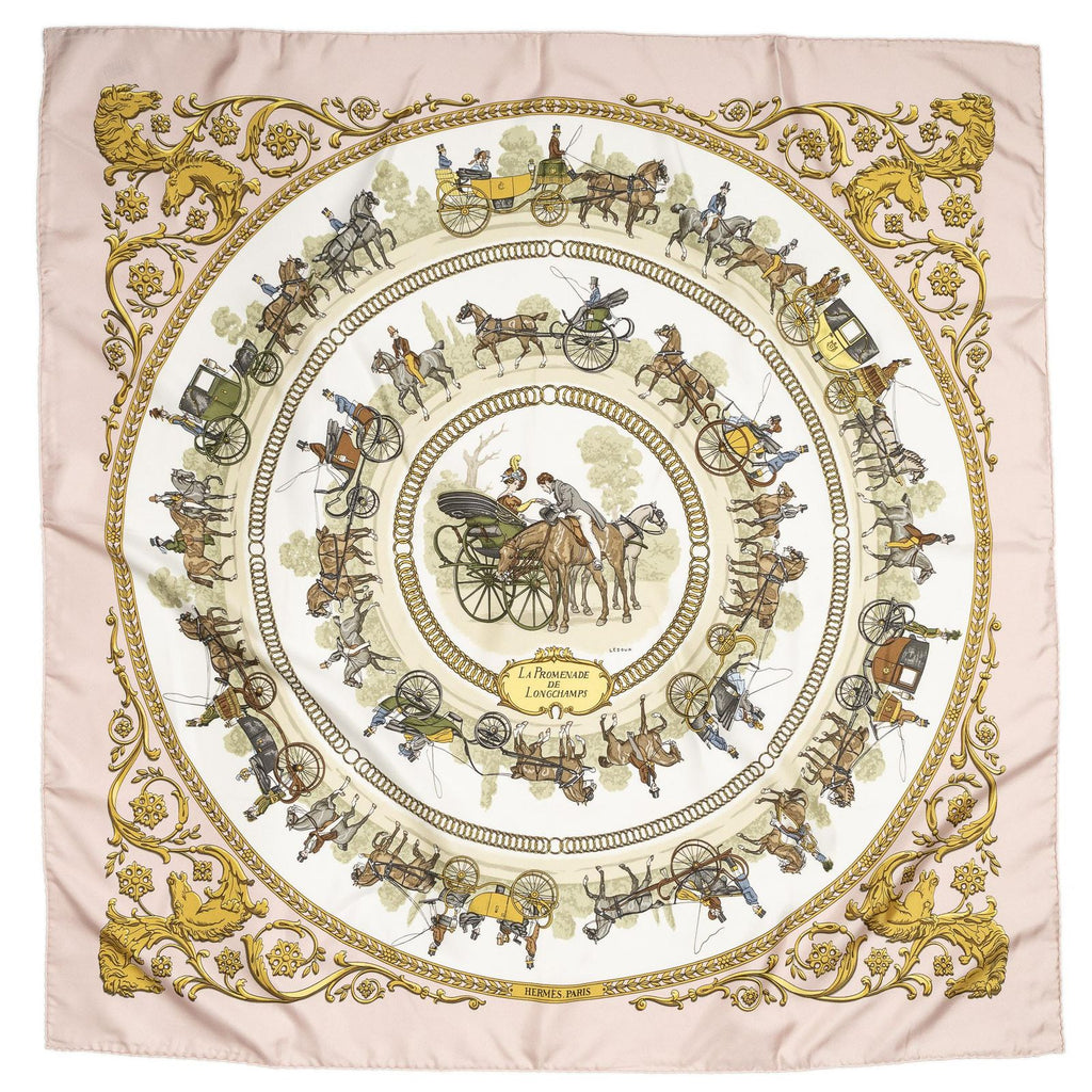 Hermes Scarf Light Pink Green Twillsilk — view 2