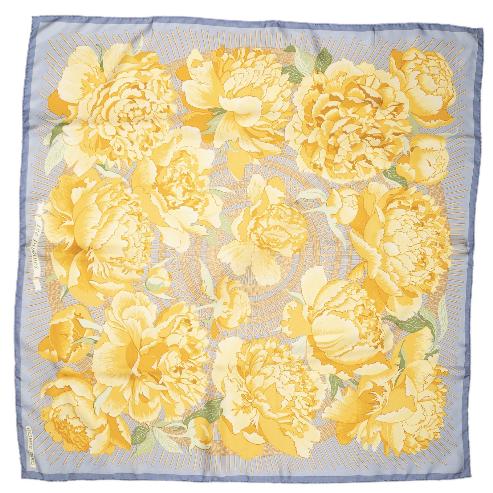 Hermes Scarf Light Blue Yellow Green 100% Twillsilk — view 2