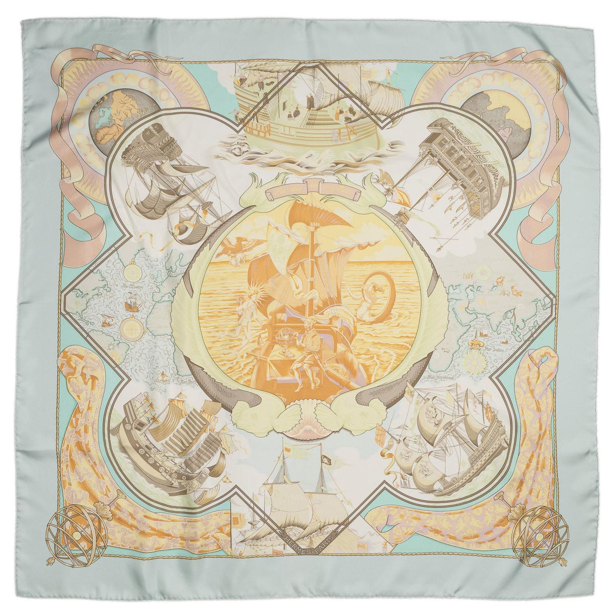 Hermes Scarf Orange Light Green 100% Twillsilk — view 2