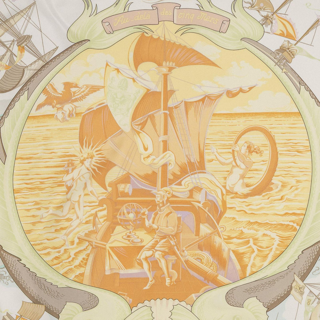 Hermes Scarf Orange Light Green 100% Twillsilk — view 3